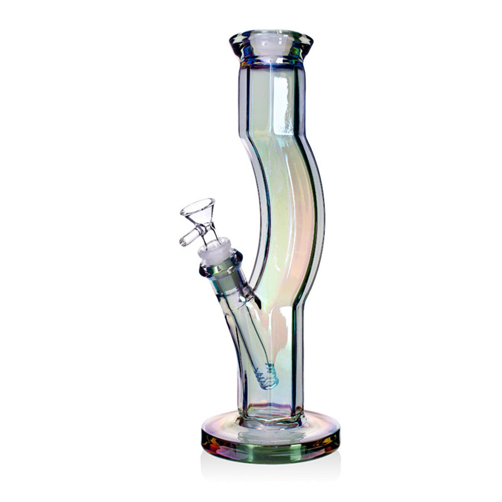 12-inch Metallic Terminator Hydrus bong in electric gray with a curved swan neck and removable downstem on a round base