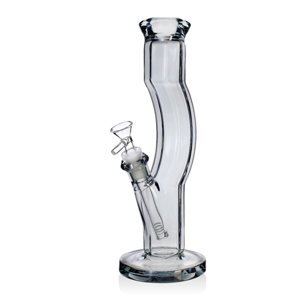 12-inch Metallic Terminator Hydrus bong in gray with a curved swan neck and removable downstem on a round base