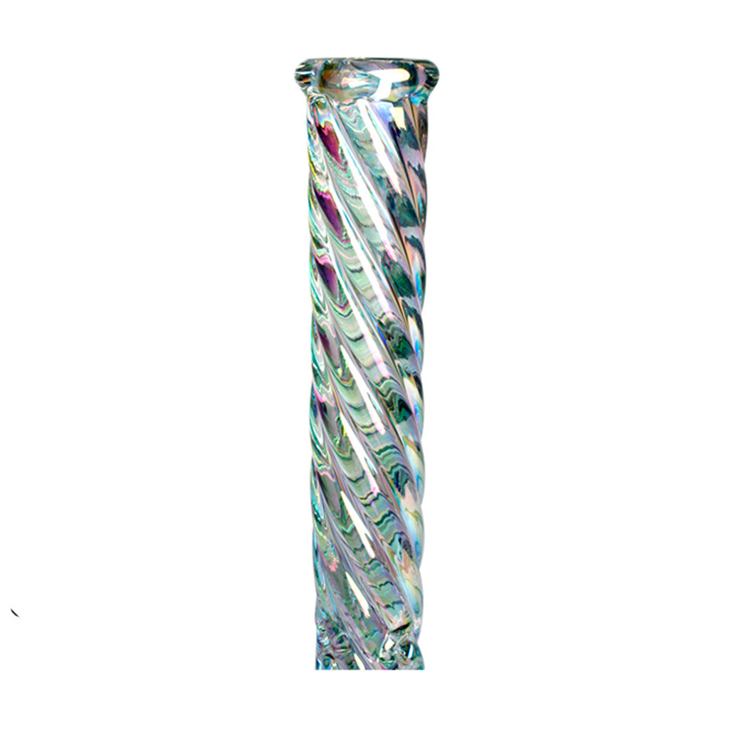 Neck and mouthpiece closeup showing holographic swirl glass on 16 inch straight tube bong available to buy online