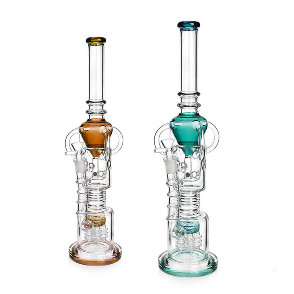 18 inch triple chamber recycler bong with 5 arm perc, 14mm joint with various color accents