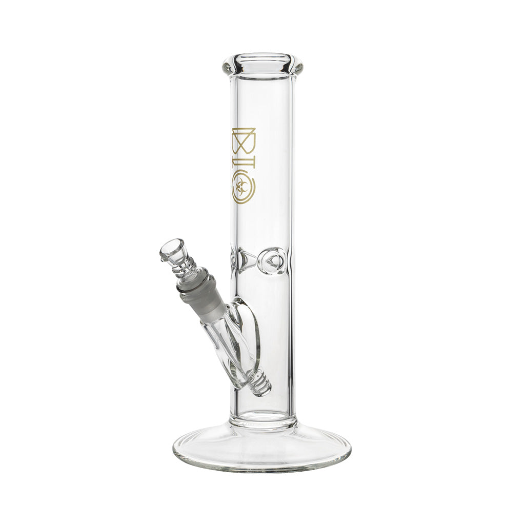 Angled Front View Of The Bio 50 X 5 Straight Bong In Gold, 12-Inch Tall Borosilicate Glass Water Pipe From FGC