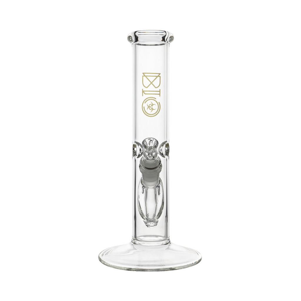 Front View Of The Bio 50 X 5 Straight Bong In Gold, 12-Inch Tall Glass Water Pipe From Fat Ass Glass.