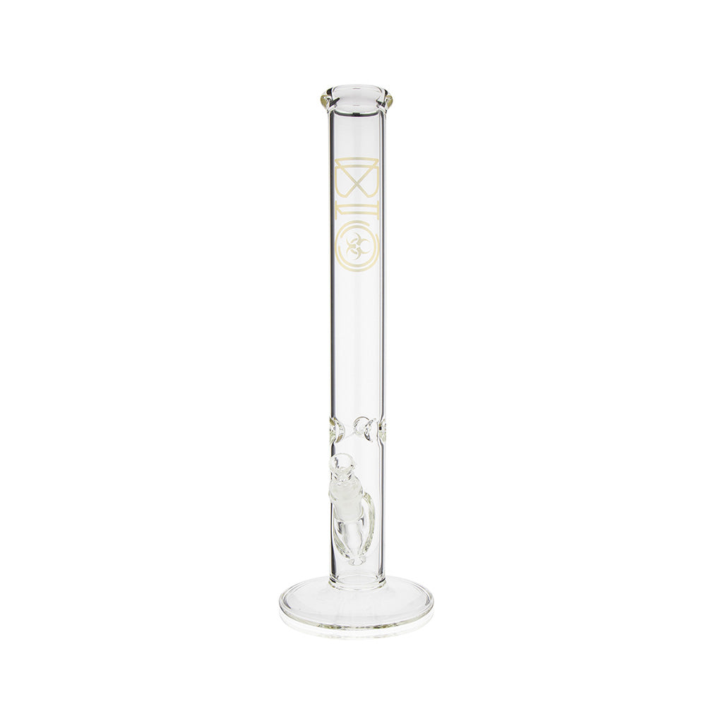 Front View Of The Bio 50 X 5 Straight Bong In Gold, 18-Inch Tall Glass Water Pipe From Fat Ass Glass.