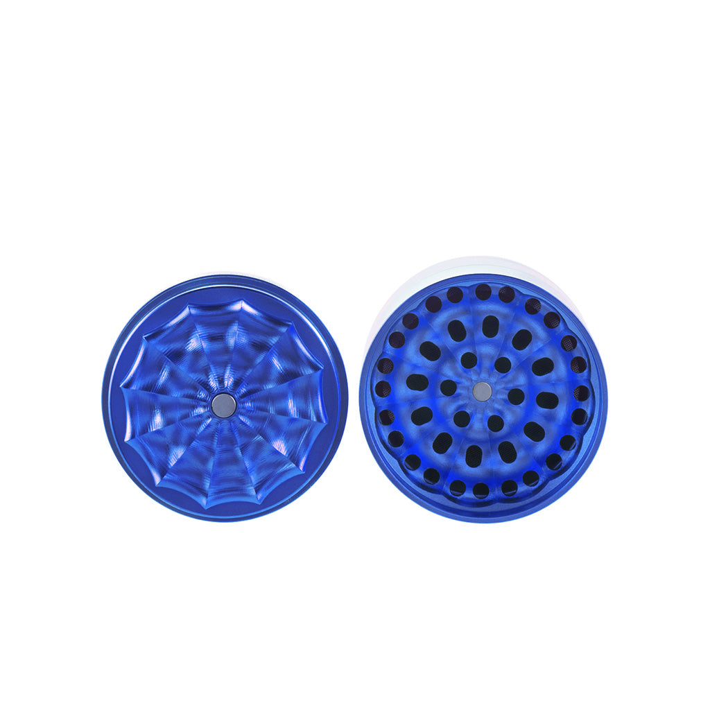 Inside View of BIO 5-Piece Aluminum Toothless Grinder in Blue with Unique Web Design – FGC
