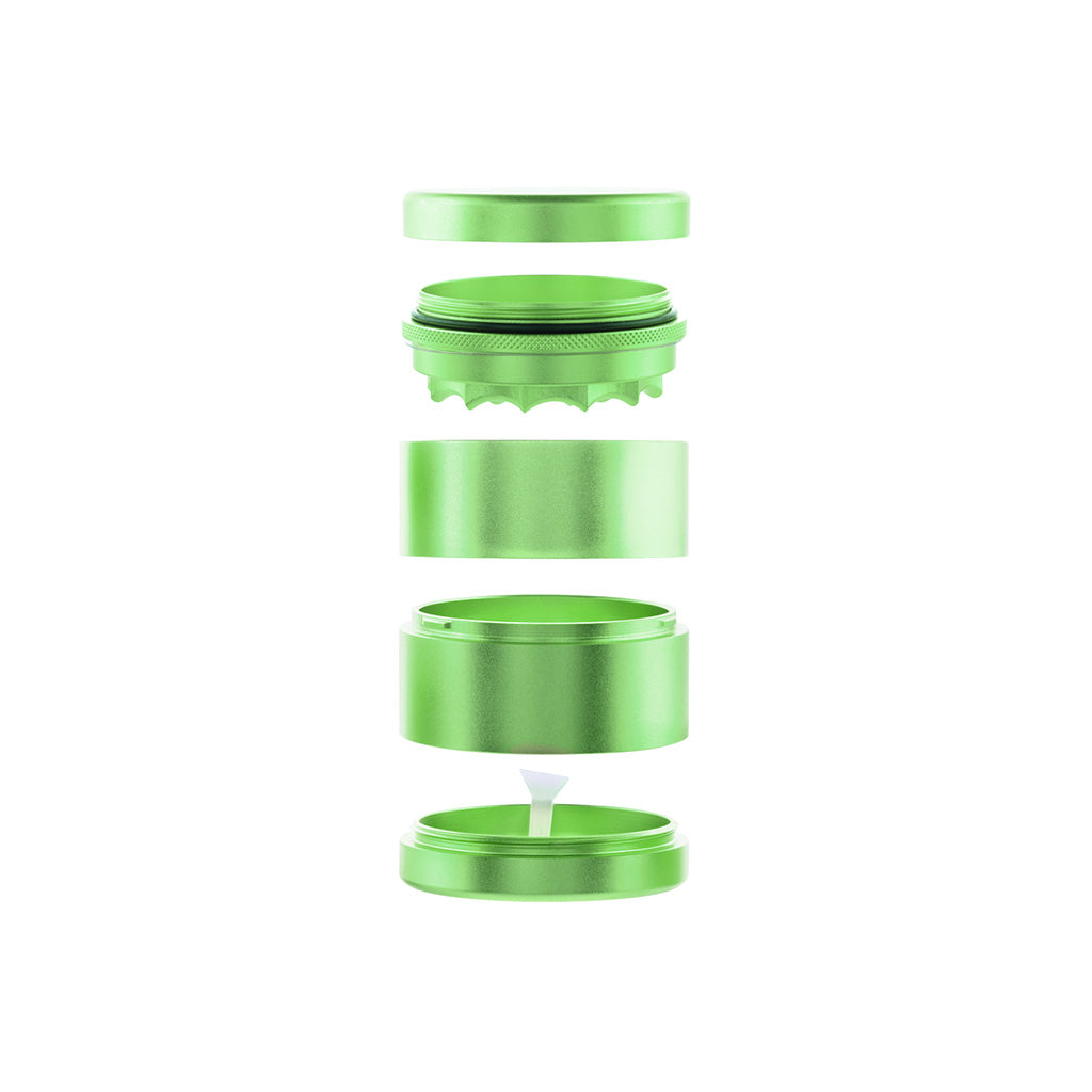 Exploded View of BIO 5-Piece Aluminum Toothless Grinder in Green with All Components – FGC