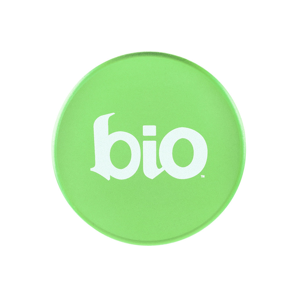 Top Lid of BIO 5-Piece Aluminum Toothless Grinder in Green with BIO Logo – FGC