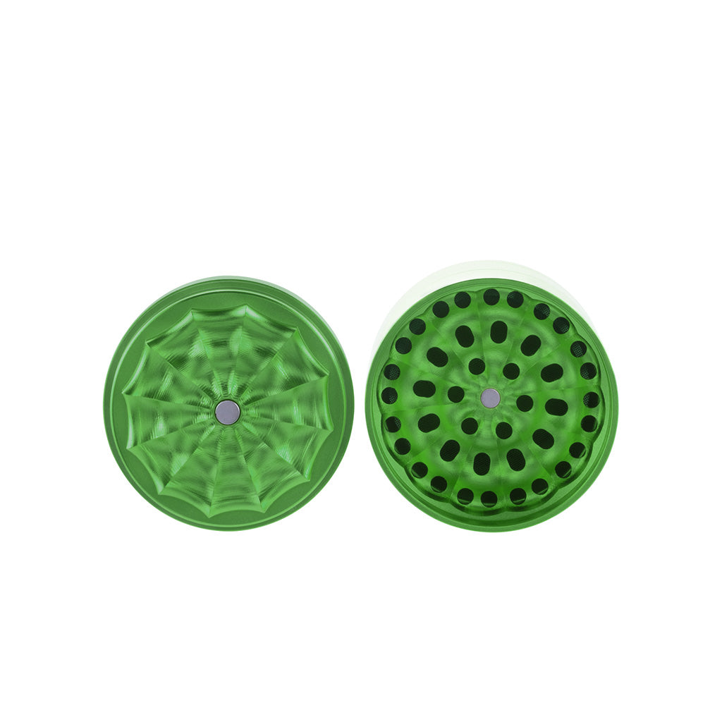 Inside View of BIO 5-Piece Aluminum Toothless Grinder in Green with Unique Web Design – FGC