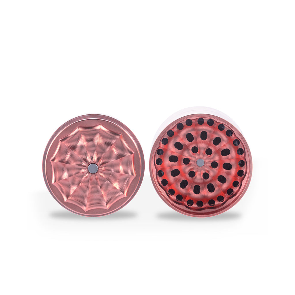 Inside View of BIO 5-Piece Aluminum Toothless Grinder In Pink With Unique Web Design – FGC