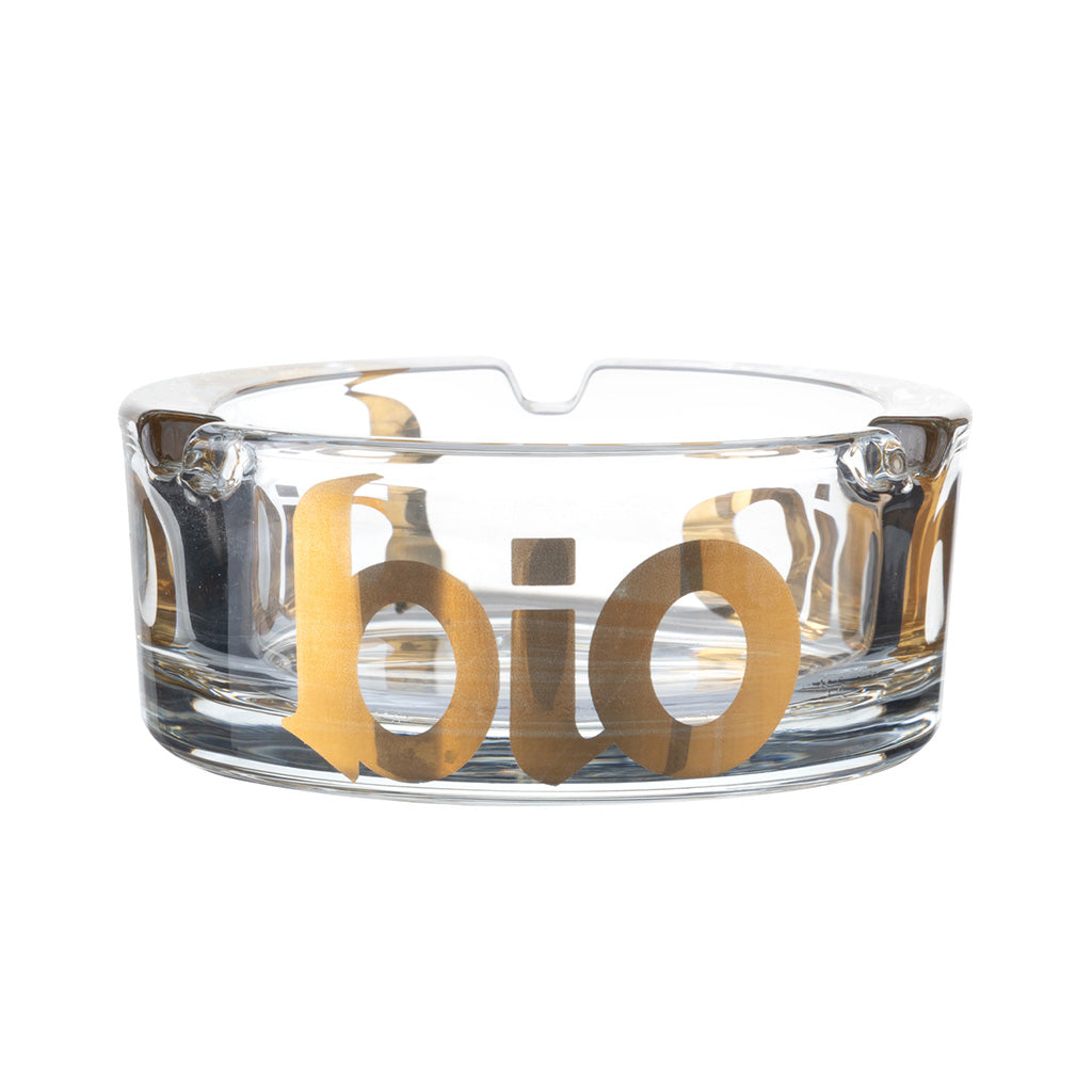 Front View Of BIO Classic Ashtray In Gold With Bold BIO Logo