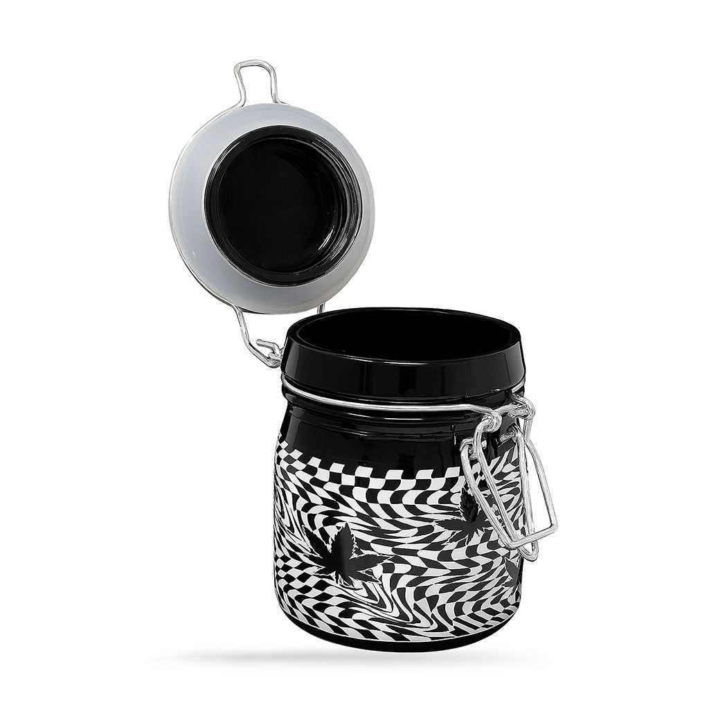 CHECKERBOARD LEAVES STORAGE JAR WITH CLAMPING LID