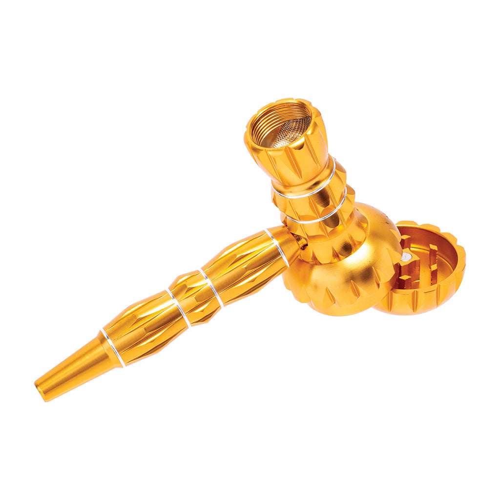 ALUMINUM RIBBED SMOKING PIPE WITH GRINDER