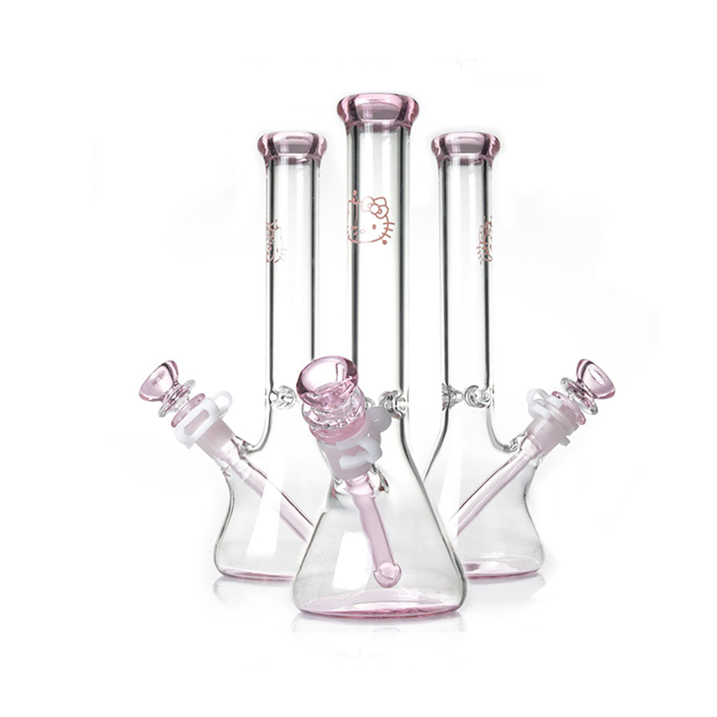 Shop Hello Kitty bong set in pink beaker glass at Fat Ass Glass