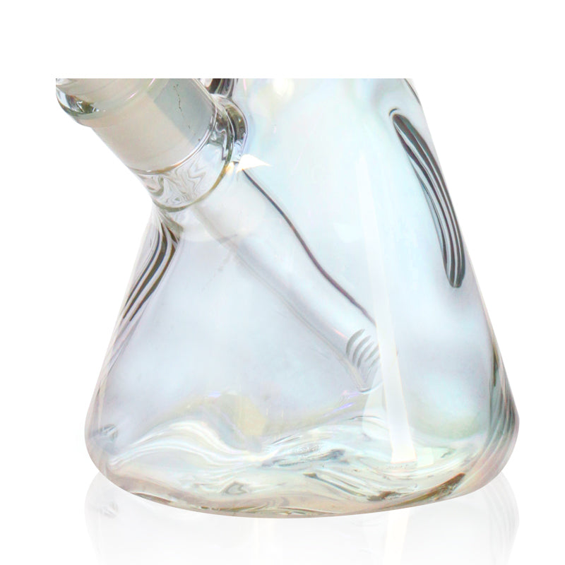 Close-up of holographic Rainbow Beaker base with clear glass and diffuser downstem