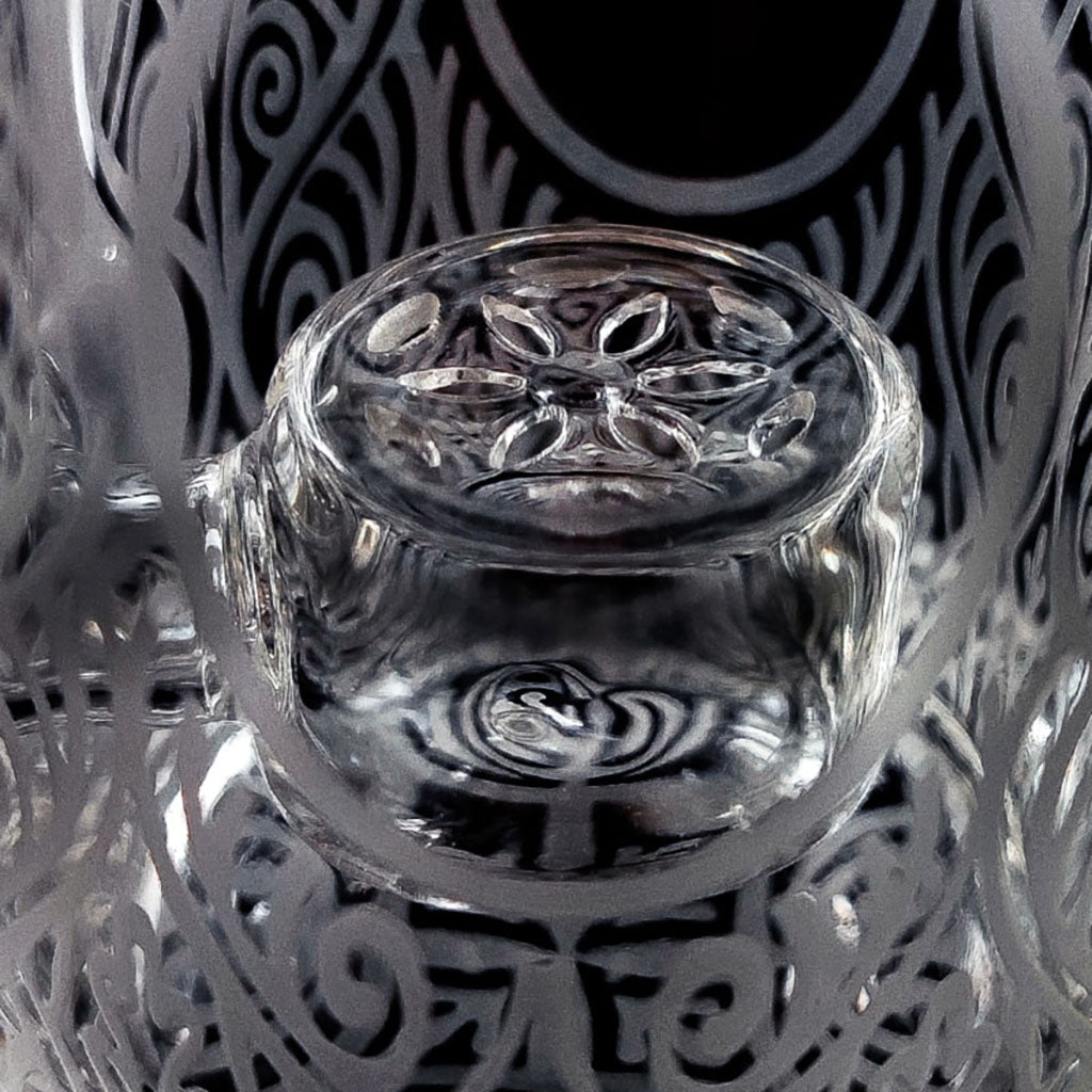 Order sandblasted bent neck bong Phoenix Glass base detail at Fat Ass Glass