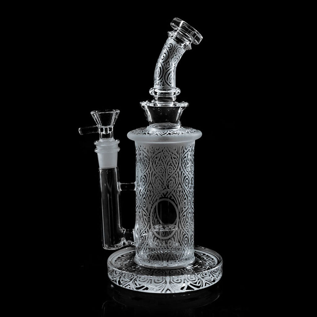 Order 9 inch sandblasted bent neck bong Phoenix Glass front view online
