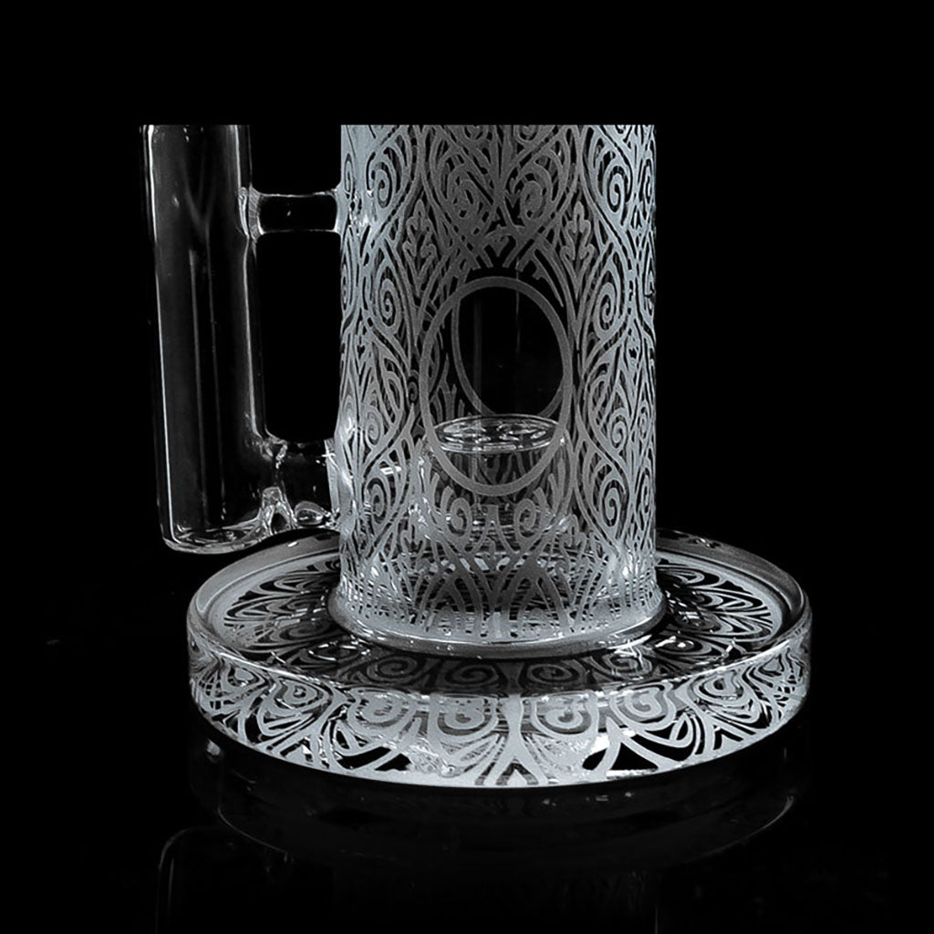 Shop 9 inch sandblasted bent neck bong Phoenix Glass perc detail for sale