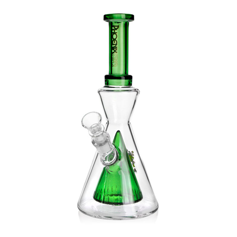 Buy Phoenix Star 10 inch pyramid perc beaker bong in green at Fat Ass Glass