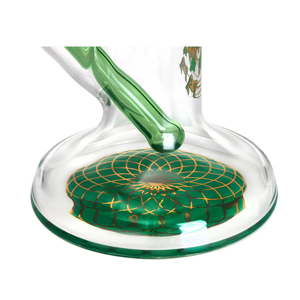 Close-up of green base on Phoenix Star 11 inch freezable glycerin straight tube – premium quality glass bong