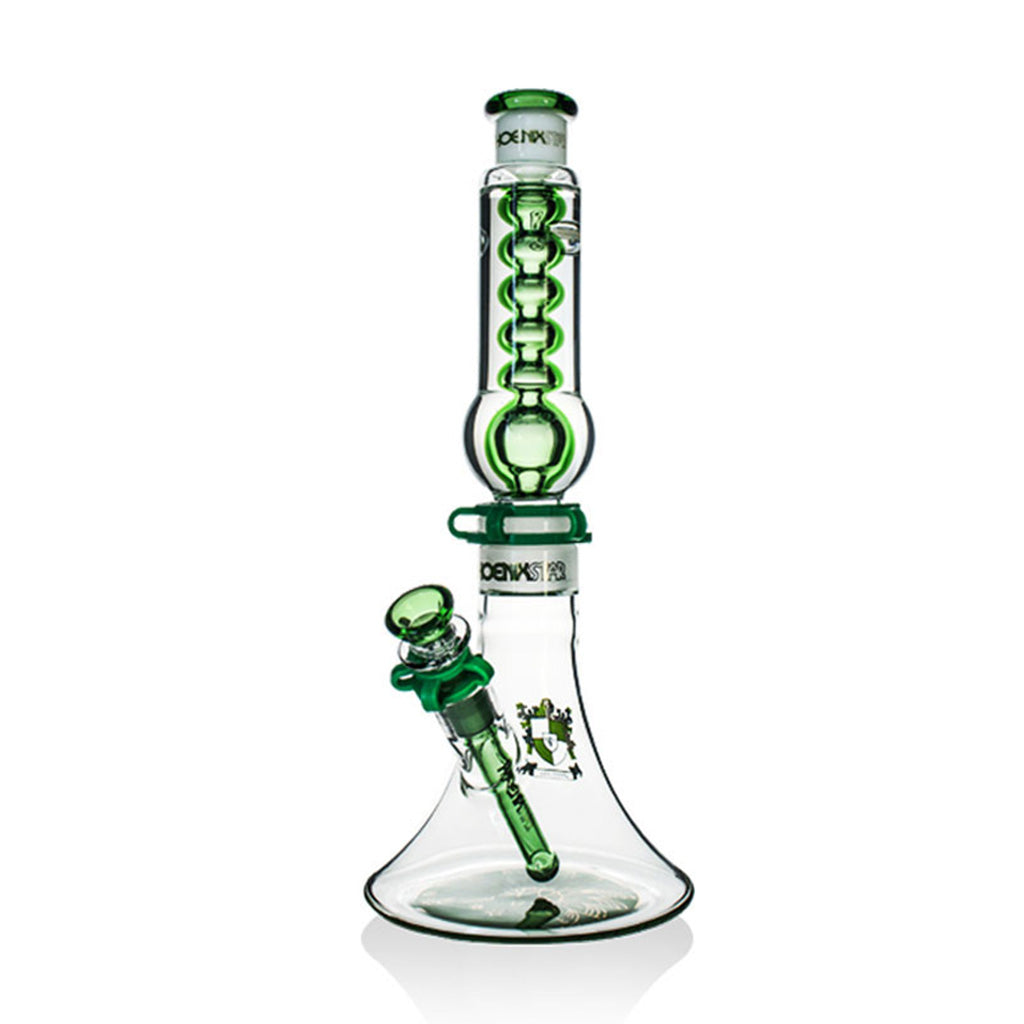 Phoenix Star 13 inch portable freezable coil bong in green with matching bowl and base