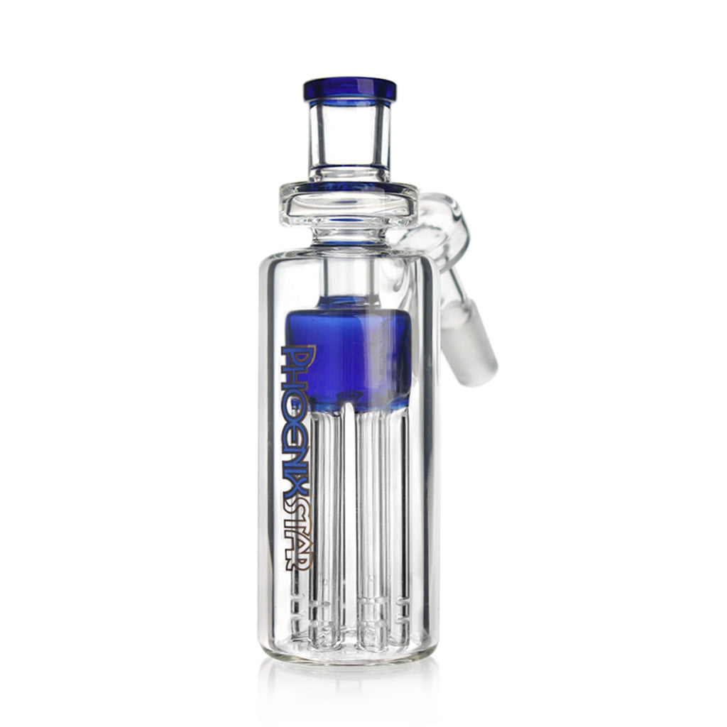 Shop Phoenix Star 14mm 45 Degree 6 Arm Tree Ash Catcher Blue – best bong ash catcher for cleaner smoke, available at Fat Ass Glass