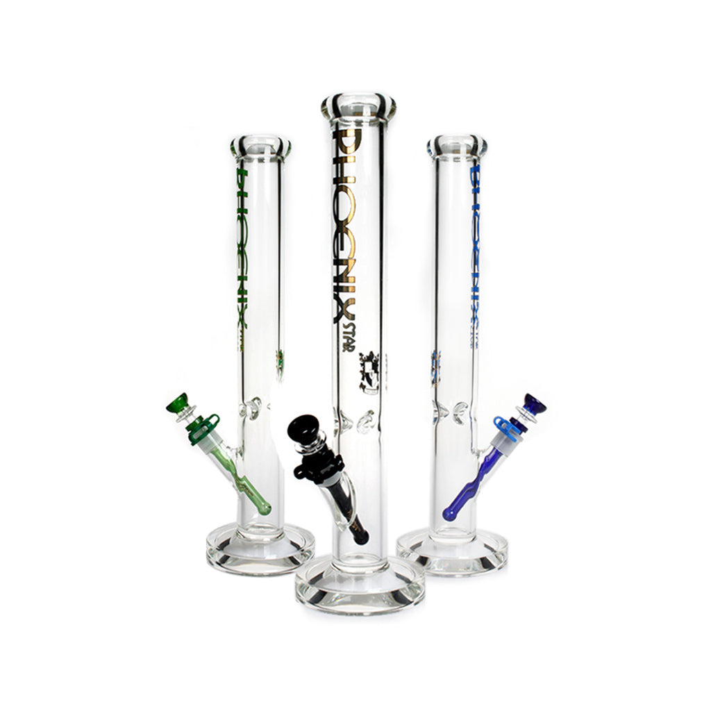 Shop Phoenix Star 18 inch straight tube bongs in black, blue, and green – premium 7mm glass water pipes