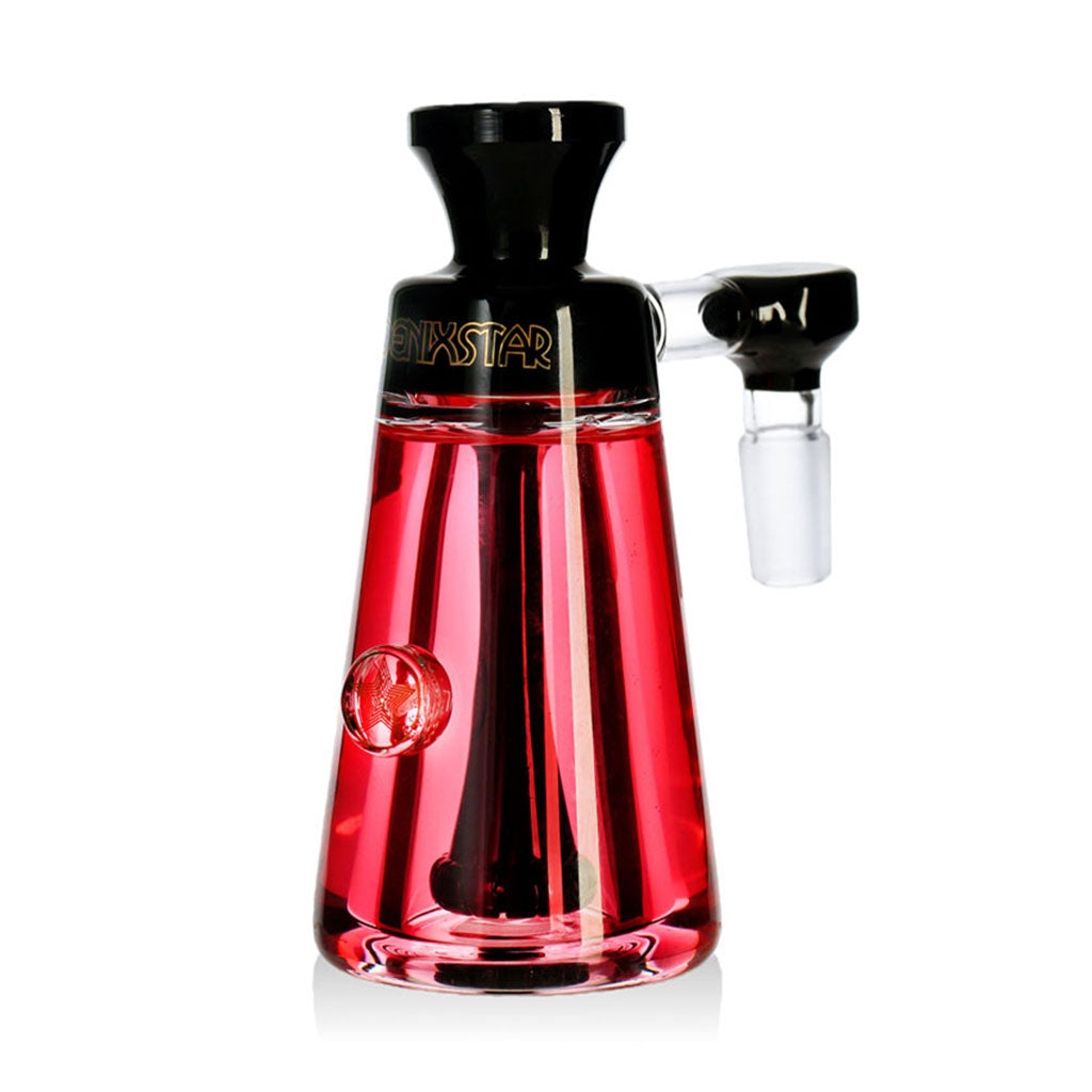 Red Phoenix Star cone ash catcher with showerhead perc and 14mm joint, ready to add to cart at Honeybee Herb for cooler, cleaner hits.
