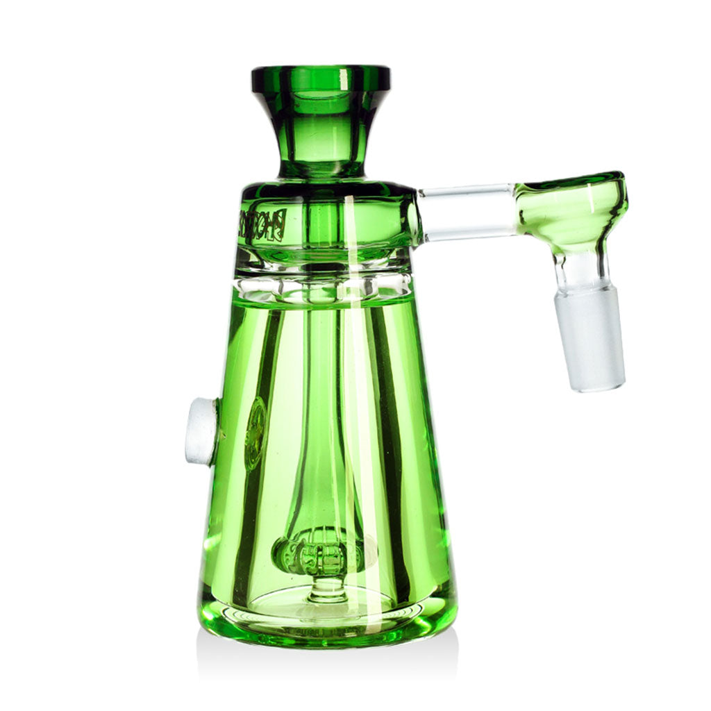 Close-up of Phoenix Star modular triple stack bong mouthpiece and joint clamp in black, premium glass from Fat Ass Glass.