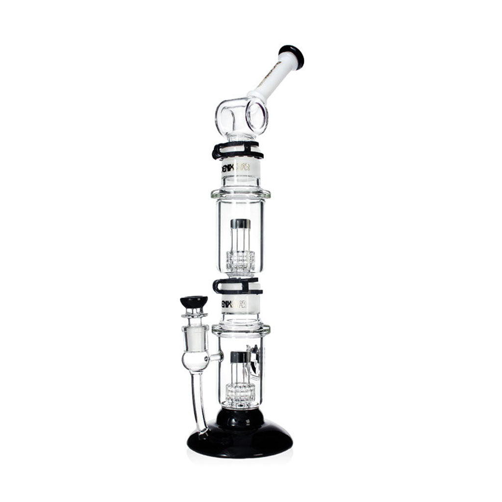 Full black-accent Phoenix Star modular triple stack bong with double matrix percs, available to order from Fat Ass Glass