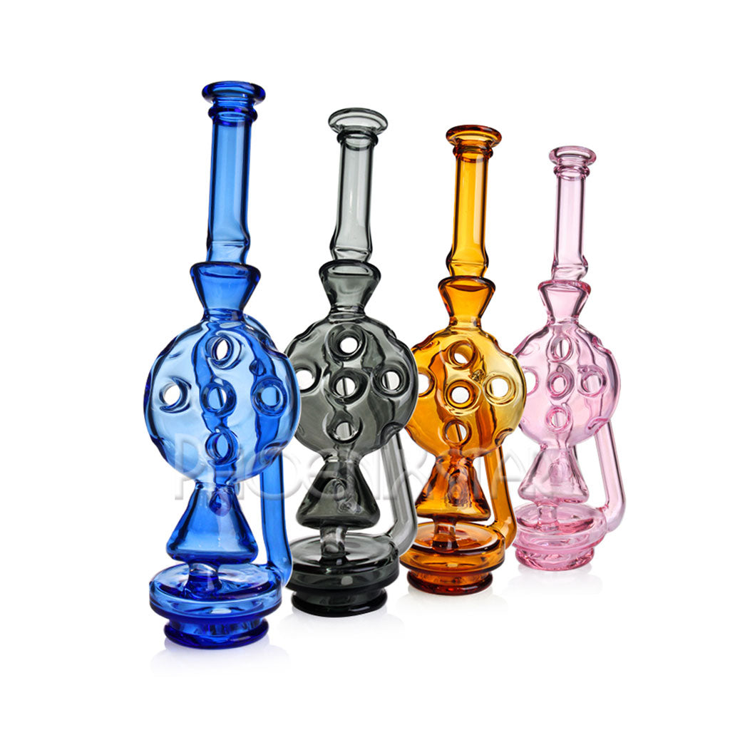 Lineup of Phoenix Star orb perc Puffco Peak Pro glass attachments including the amber version, all for sale online at Fat Ass Glass.