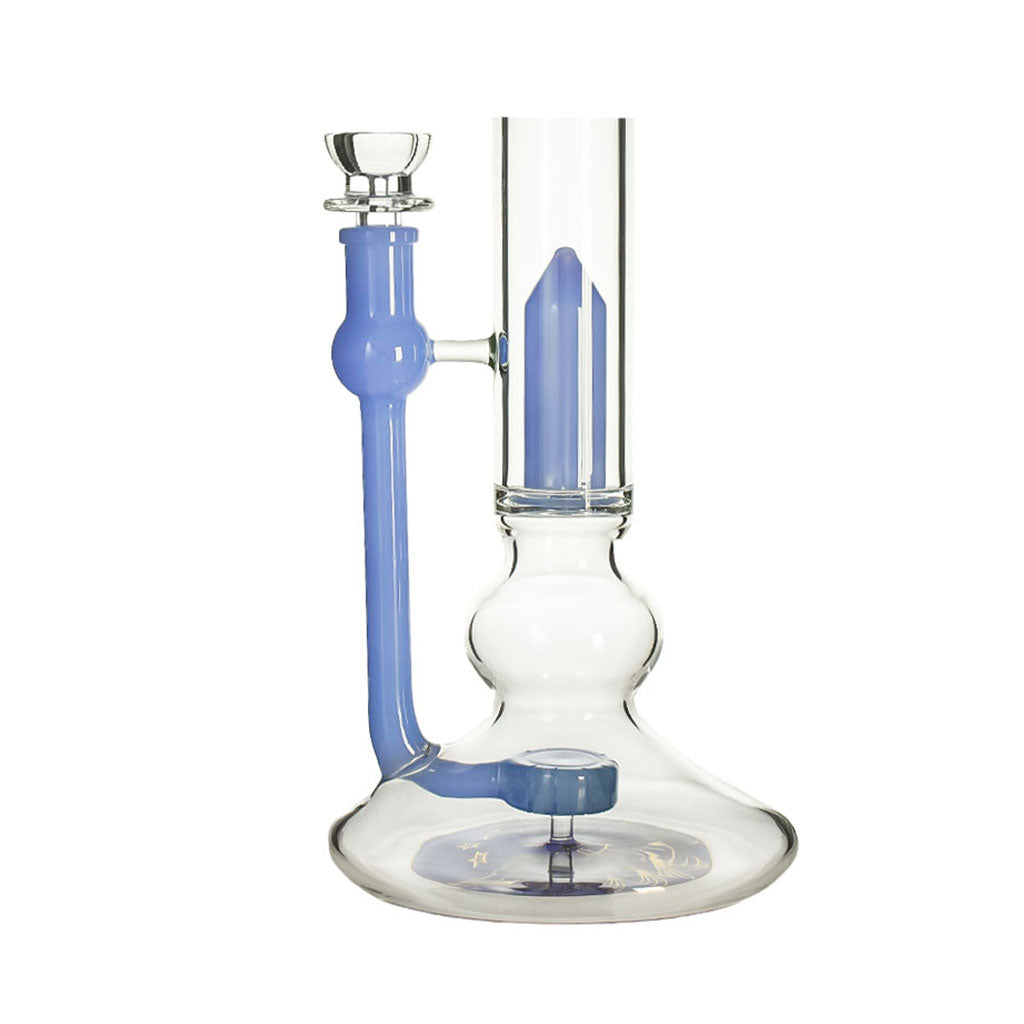 Phoenix Star 11 inch straight tube bong with bell flared mouthpiece, blue accents bottom part