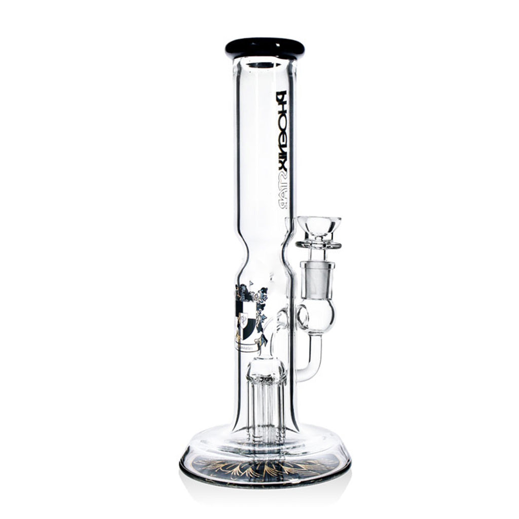 Black-accent PHX Showerhead Perc Ash Catcher Beaker Bong with beaker base and five-arm perc at FGC