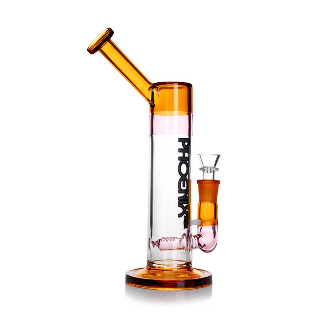 PHX Tube Sidecar Inline Diffuser Perc Glass Bong in brown color with a clear glass bowl