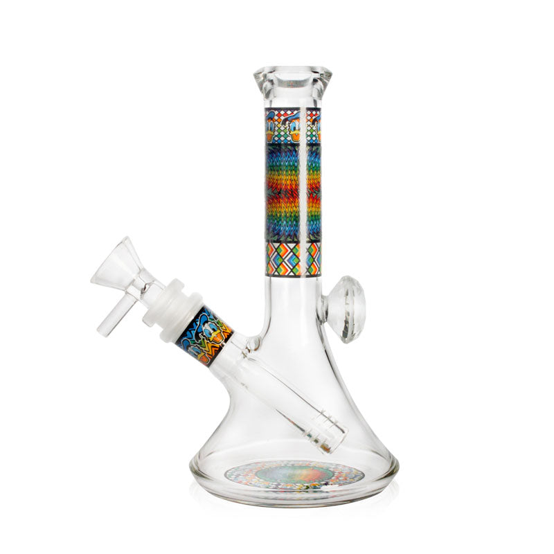 Side view of 7-inch WigWag Beaker Box Set glass bong showing detailed WigWag artwork