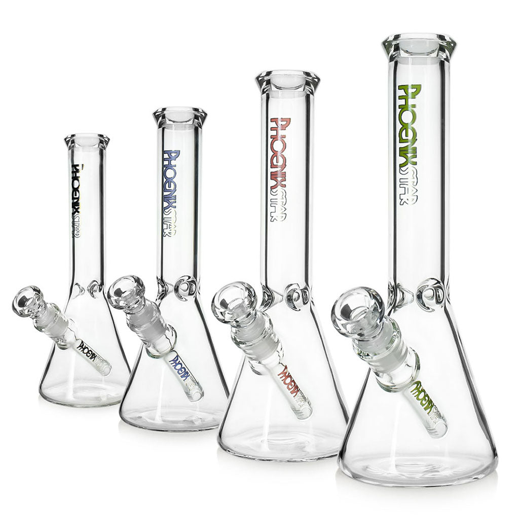10-inch Phoenix Star assorted color line up thick glass beaker bong at Fat Ass Glass