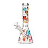 Full view of the 10-inch Hello Kitty beaker bong with colorful floral decals and a clear glass bowl.