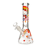 Clear 10 inch beaker bong with Hello Kitty rainbow artwork, removable downstem and glass bowl.