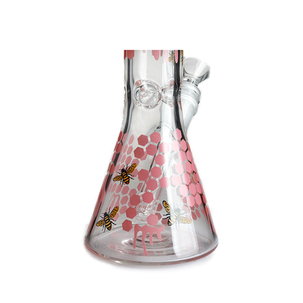 10-Inch pink honeybee decals glass beaker bong base details
