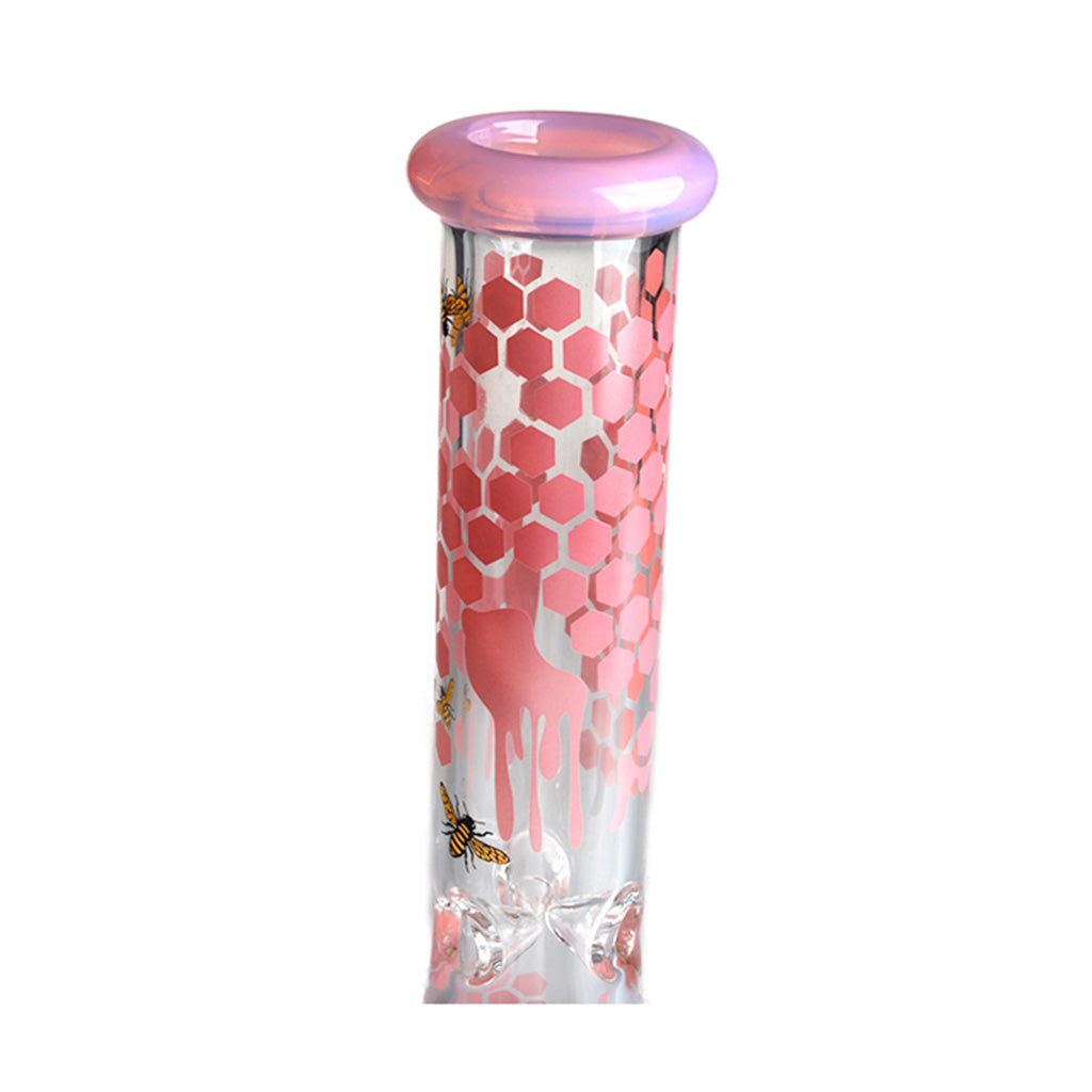 10-Inch pink honeybee decals glass beaker bong mouthpiece details