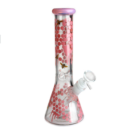 10-Inch pink honeybee decals glass beaker bong neck details