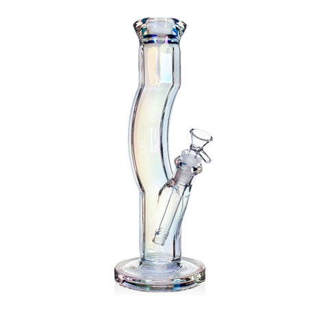 12-inch Metallic Terminator Hydrus bong in electric clear with a curved swan neck and removable downstem on a round base