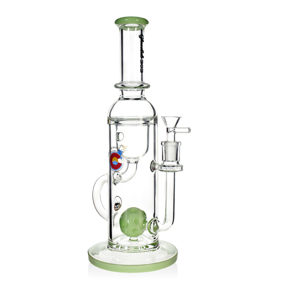 12-inch Ball Perc Incycler Bong with milk-green accents, thick glass incycler for smooth diffusion