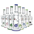 Lineup of 12 inch Ball Perc Incycler Bongs in green milk purple milk blue milk green milk pink and black