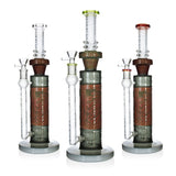 13-inch RuneWorks sandblasted cylinder bong set in red, clear, and green with a straight tube design at Fat Ass Glass.