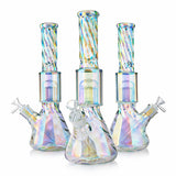 14 inch holographic rainbow glass bong with ice catcher shown in a set, available to buy online from Fat Ass Glass