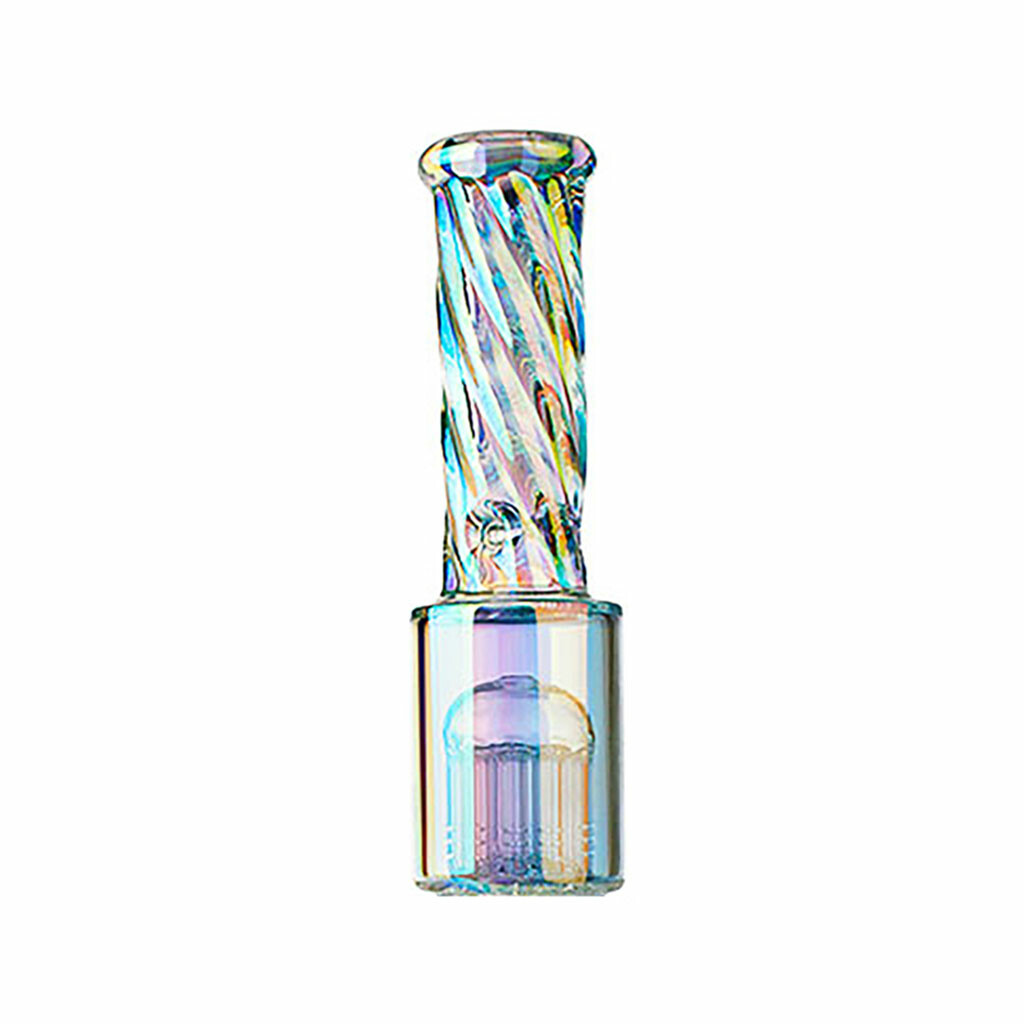 Top section closeup of 14 inch holographic rainbow glass bong with ice catcher for sale online at Fat Ass Glass