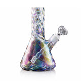 Closeup of base and joint on 16 inch holographic rainbow thick glass straight tube bong for sale at Fat Ass Glass 