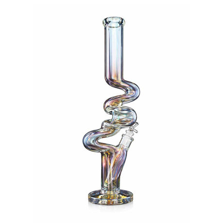 Holographic rainbow Zong style 17 inch glass bong shown from multiple angles with bent neck design.