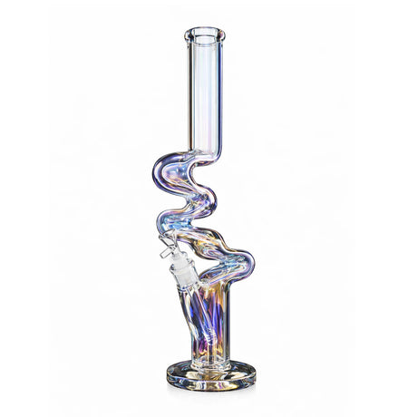 Close-up of the base and lower chamber on the 17 inch holographic rainbow Zong style glass bong. 