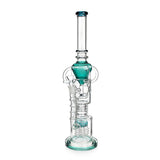 18 inch triple chamber recycler bong with 5 arm perc, 14mm joint & aqua color accents