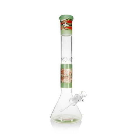 A green Phoenix Star 18-Inch WigWag Beaker Bong with a clear beaker base and ice pinches